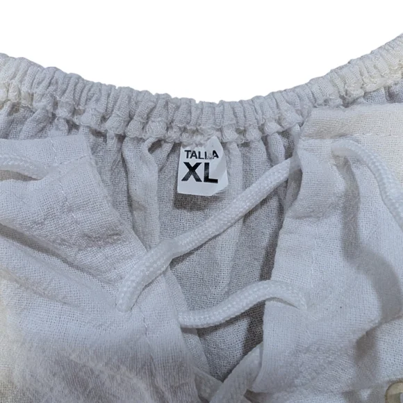 Embroidered White Cotton Peasant Blouse  Boho Floral Artisanal Women's Top XL - Picture 3 of 7